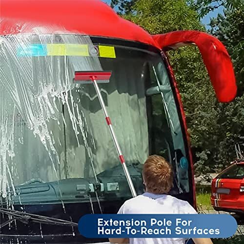 Window Squeegee and Microfiber Scrubber Set with Telescopic Extension Pole