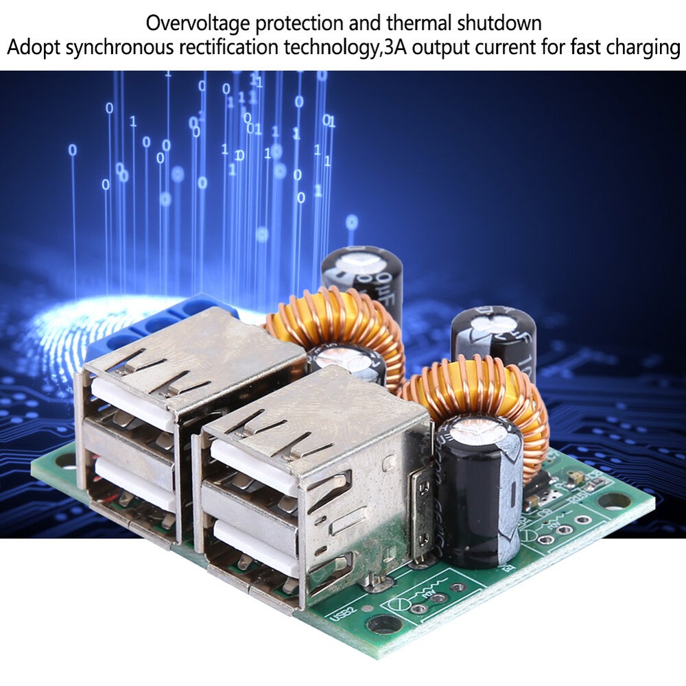 7-40V To 5V 3A 4 USB Interface Car Charger Module Step Down Board♡