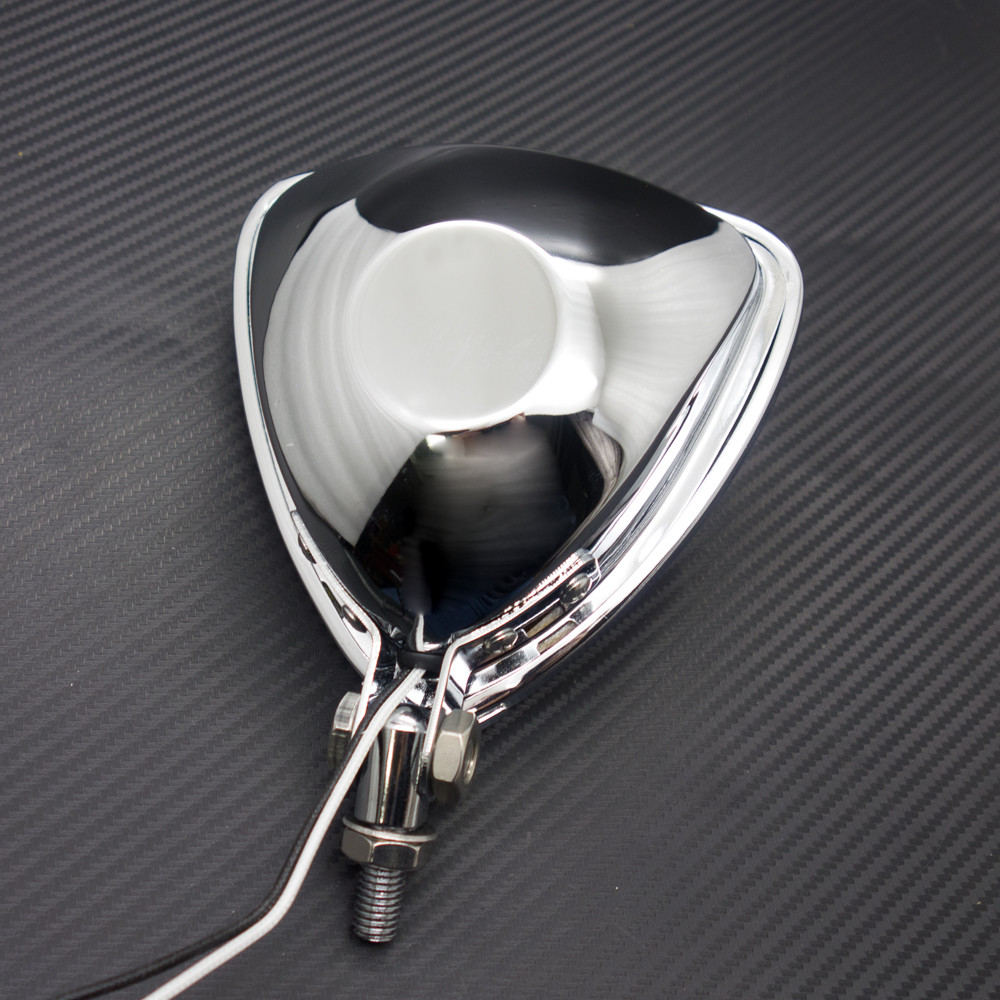 Chrome Motorcycle Triangle Headlight Lamp Flat Back For Harley Chopper Bobber