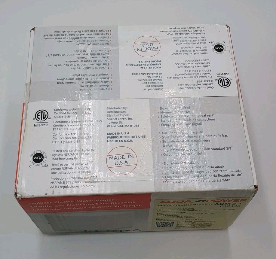 Aqua Power Tankless Electric Water Heater AQM 3-1 612433 For 1 Lavatory Sink