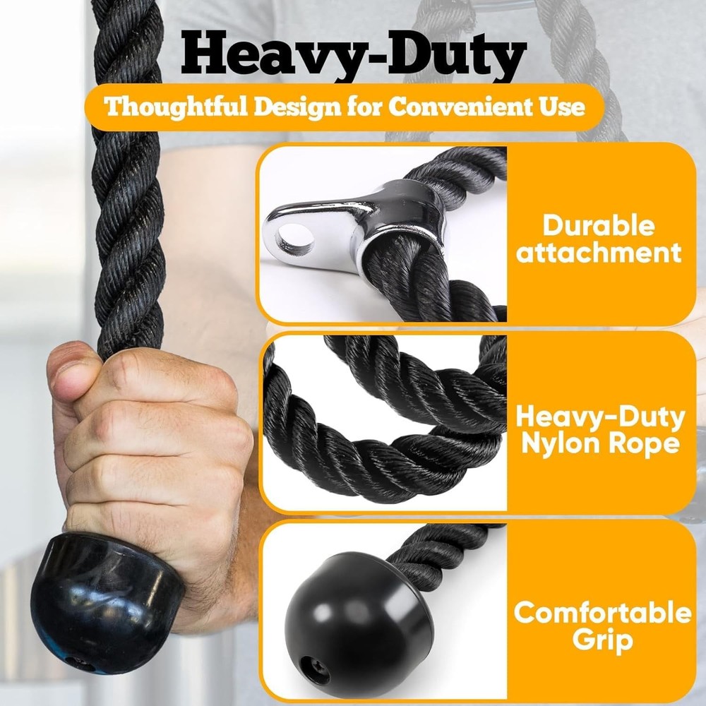 Double Length Tricep Pull Down Rope - 54 Inches Attachment for Cable Machine