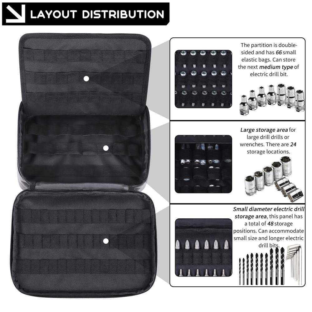 LOTCAIN 138-Hole Socket & Drill Bit Organizer Set w/ Drive Bit Adapter Storage