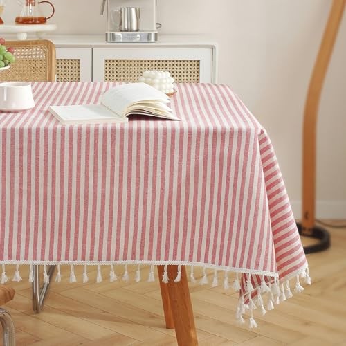 Tablecloth Striped Fringe Table Cloth Rectangular 102" x 55" (Rectangular) Red