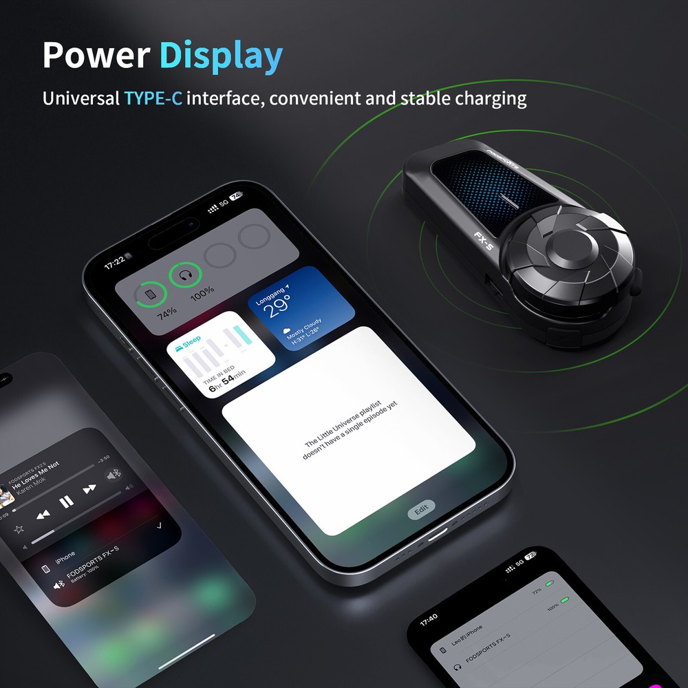 FX-S Motorcycle Intercom Helmet Bluetooth Headset 2-way 1000m Communication