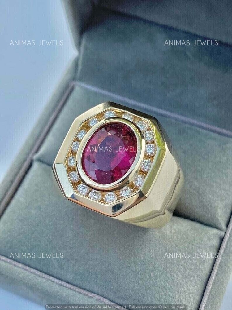 3Ct Oval Cut Lab-Created Pink Ruby Engagement Wedding Ring 14KYellow Gold Plated
