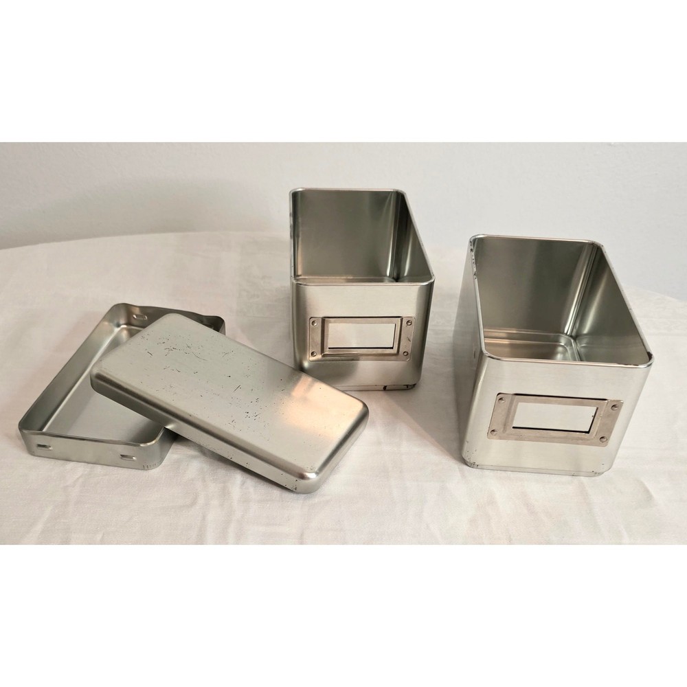 Vintage Stainless Stacking Storage Container Boxes (3 boxes) w/ Blank Label Area