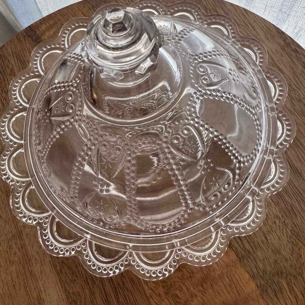 Antique EAPG Bryce Bros BEADED OVAL & SCROLL Covered Butter Dish