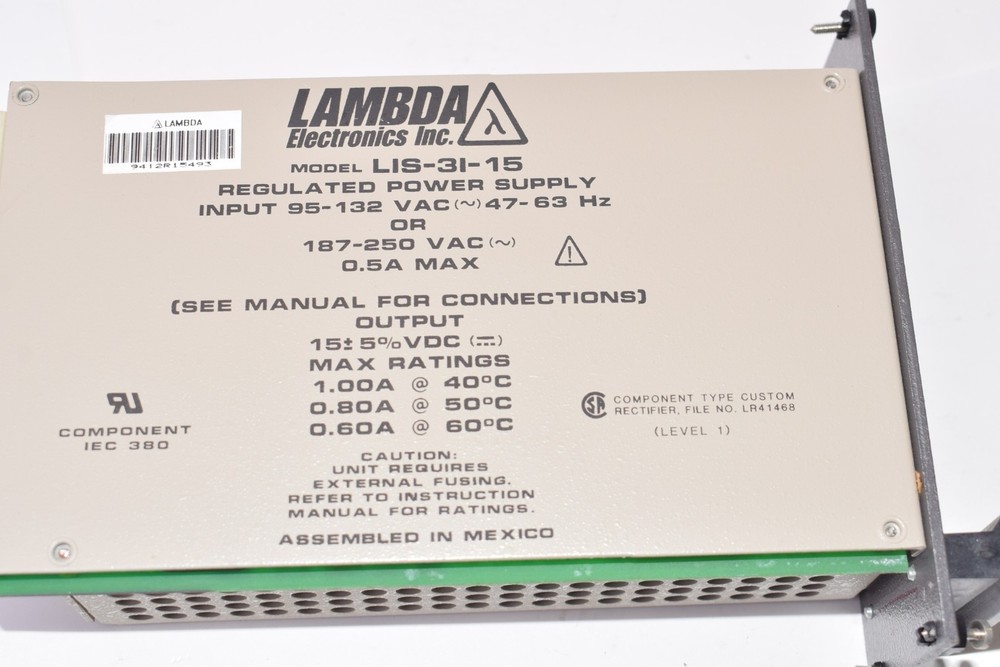 LAMBDA Model: LIS-31-15, Regulated Power Supply, Input: 95-132 VAC, 47-63 Hz