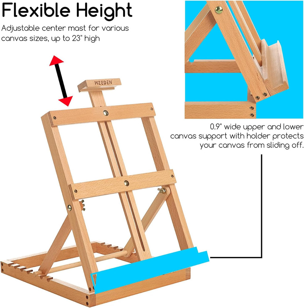 Heavy-Duty Tabletop Studio H-Frame Wooden Easel- Solid Beech Wood Adjustable Art