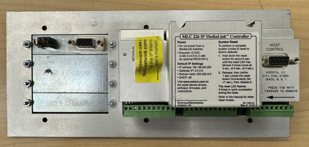 Extron Media Link MLC 226 IP AAP Secondary Control Panel