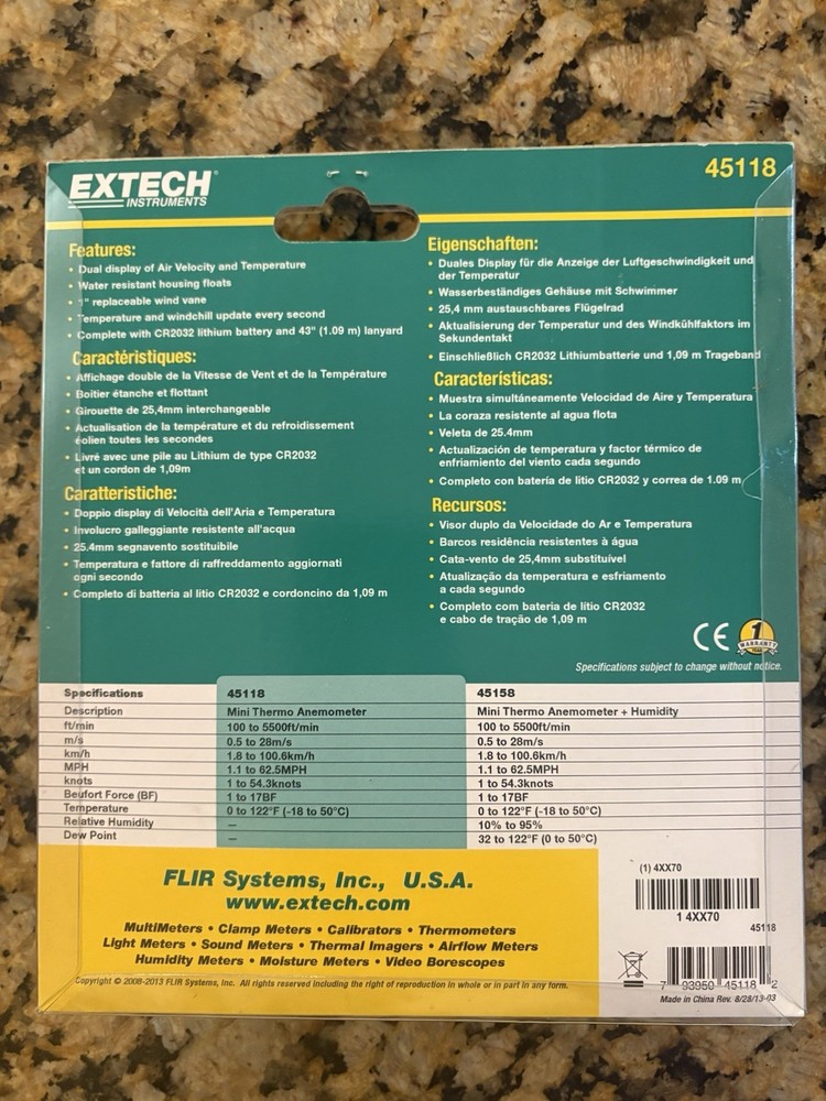 Extech Mini Waterproof Thermo Anemometer - NEW