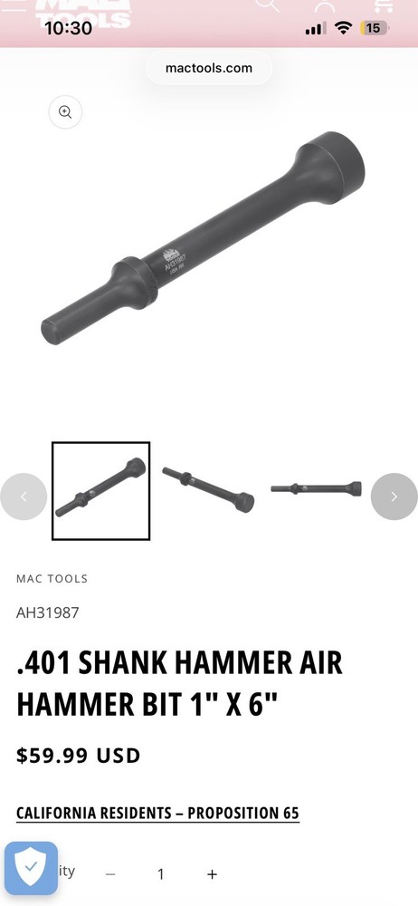 Mac Tools MPH1931 Short Barrel Air Hammer with Bits, Extra Bit Included