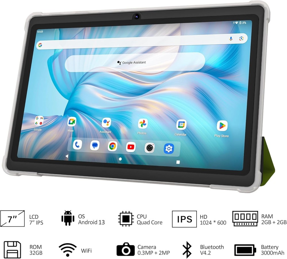 Seven Inch Android Tablet WiFi Bluetooth IPS Touchscreen Tablet Green
