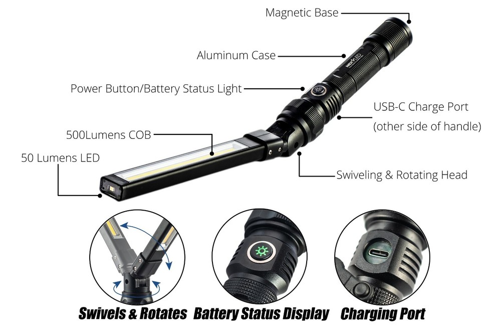 800 Lumen Double-Sided Foldable Rechargeable LED Slim Bar Work Light, NextLED