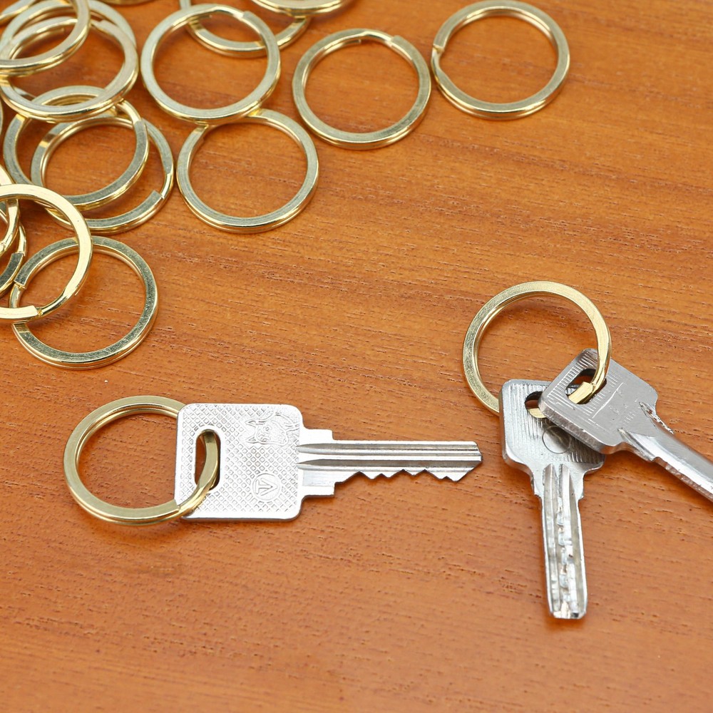 20 PCS Brass Flat Split Key Rings, 25mm (1") Diameter, Solid Gold