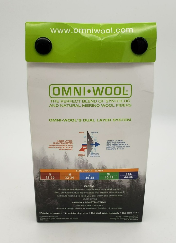 Omni-Wool Mens Base Layer Bottoms Pants, 80/20 Polyester Wool Blend, Medium 32-3