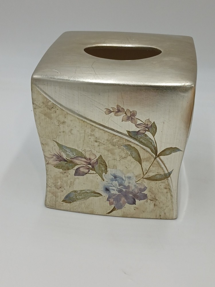 Croscill Home Ashley Silver with Purple Floral Pattern Tissue Cover Box