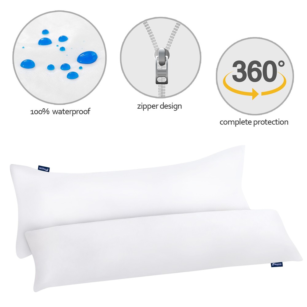 Waterproof Pillow Protector Body Size Zippered Pillow Cases 21"x55" White 2 Pack