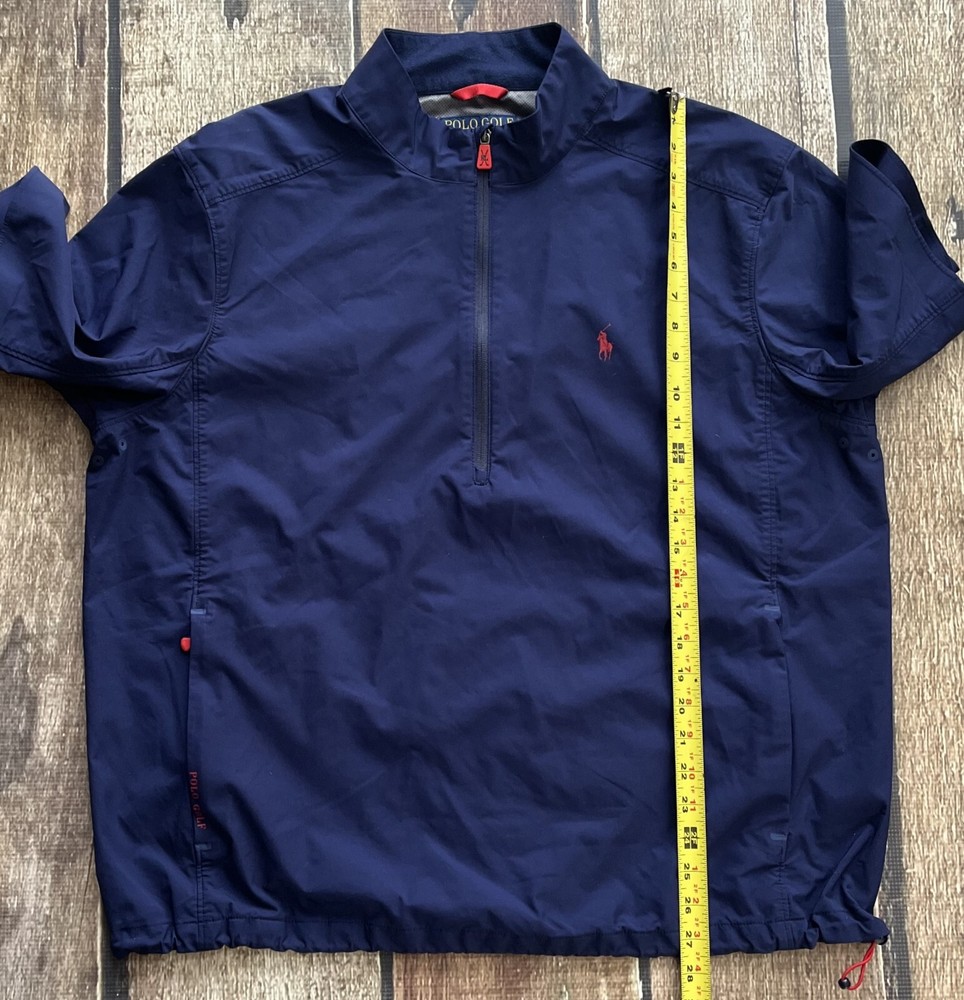 POLO GOLF RALPH LAUREN 1/2 ZIP PULLOVER PACKABLE JACKET BLUE RED MENS XL EUC