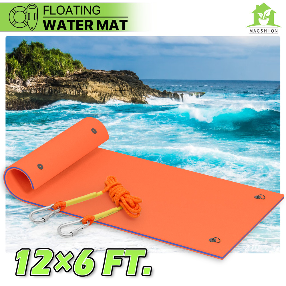 12ft Orange Floating Water Pad 3-Layer XPE Foam Gaint Pool Lake Float Lounge Bed
