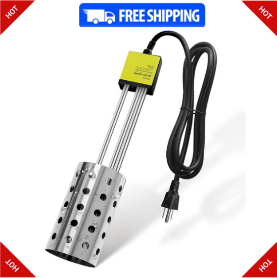 Quick-Heating 1000W Submersible Bucket Heater with Thermostat - Durable Design