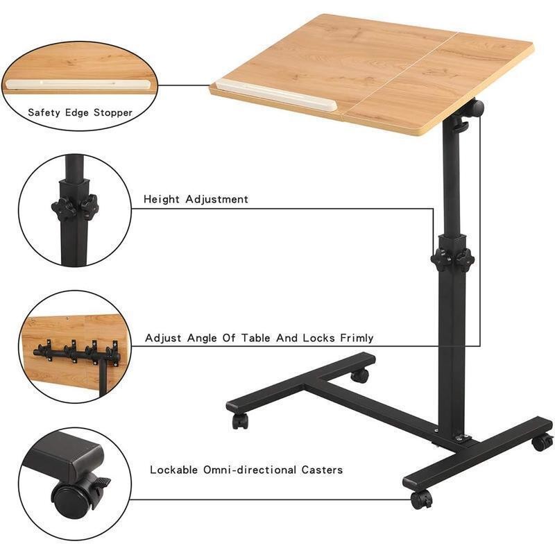 Adjustable Overbed Rolling Desk Mobile Laptop Stand Tilting Table W/ Wheels New