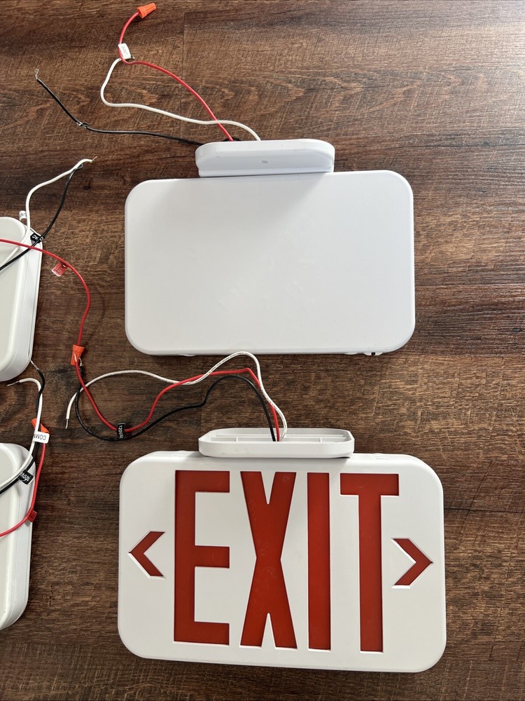 Wired Exit Signs 1 Double Sided & 3 One Sided AS IS UNTESTED