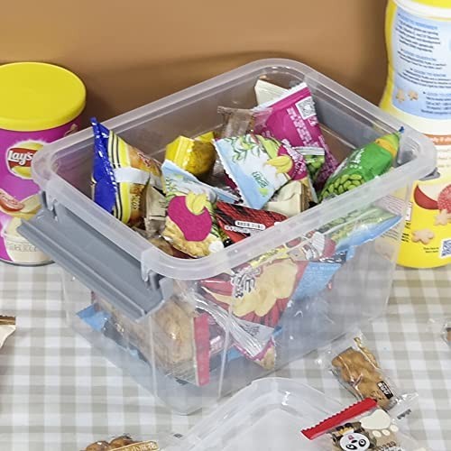 3.5 Quart Clear Plastic Storage Bins with Handles - 6 Pack Small Organizers (Gra