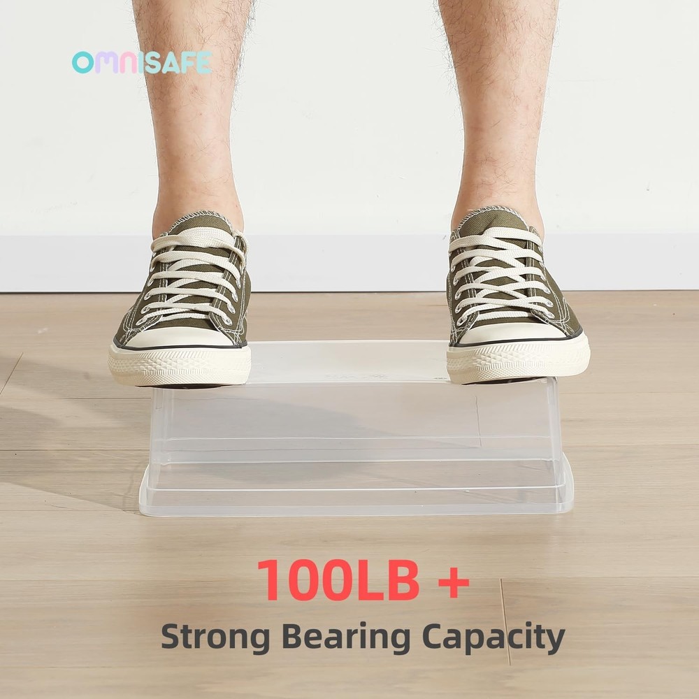 6 Quart Stackable Plastic Storage Shoebox, BPA-Free Nestable Container with L...