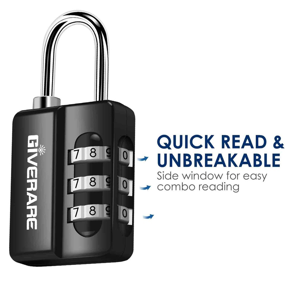 GIVERARE 4 Pack Combination Lock, 3-Digit Padlock Keyless, Small, Black