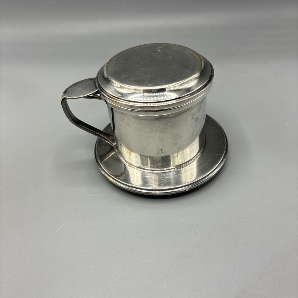 Silver Plate Tea Strainer Press Cup Handle Lid 3pc Marked