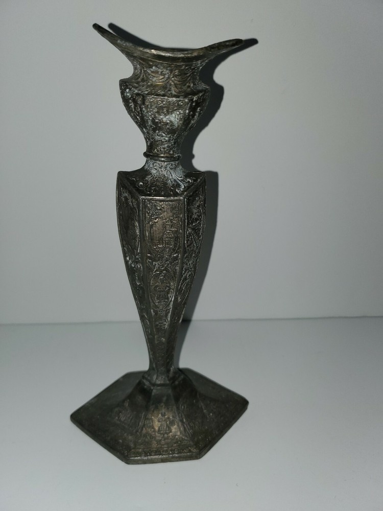 Antique Dutch Silver Plate Repousse Candlestick