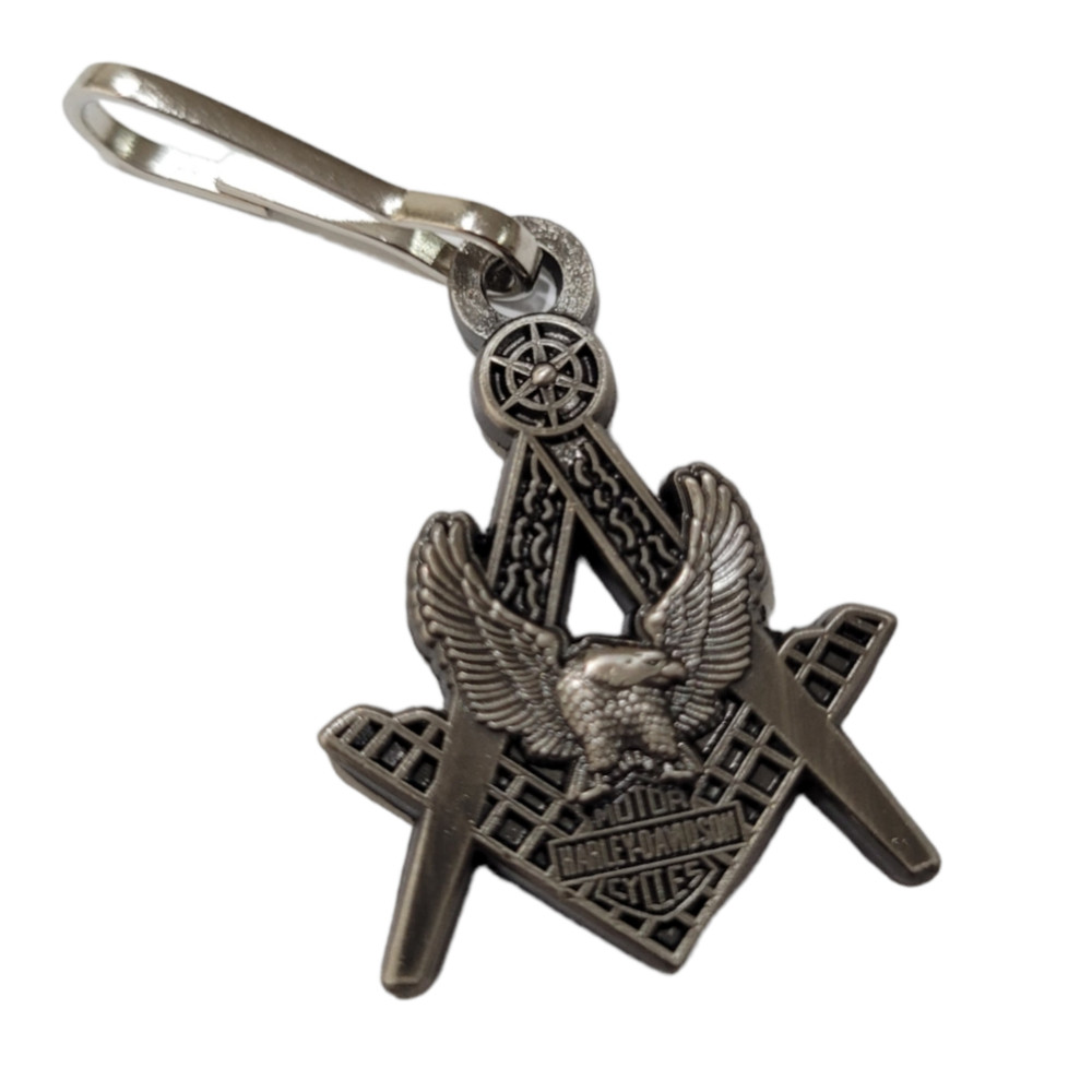 Masonic Eagle Harley HOG Biker Antique Nickel Plated Zipper Pull Clip