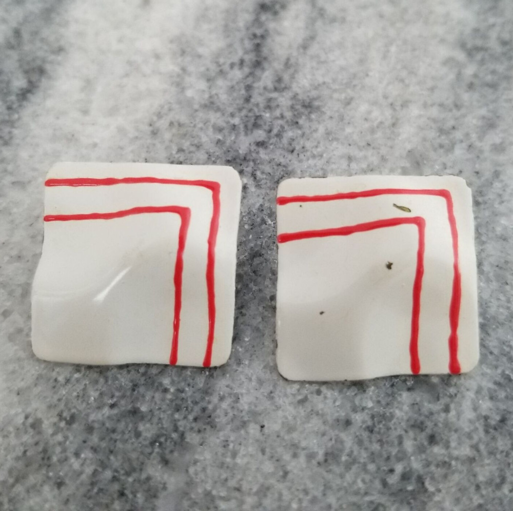 Vintage Retro Striped White Square Enamel Post Earrings, Retro 80s Studs