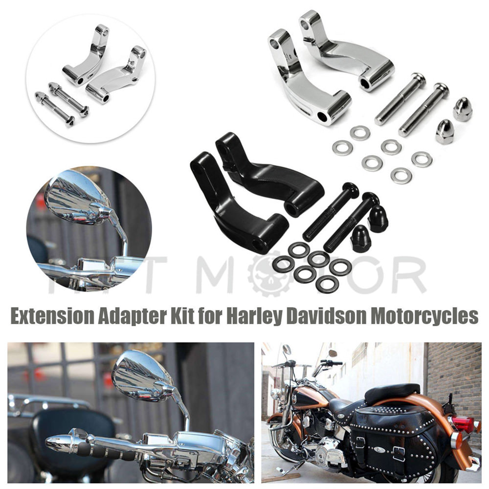 Chrome Mirror Relocation Extension Adapter Kit for Harley Davidson Motorcycles
