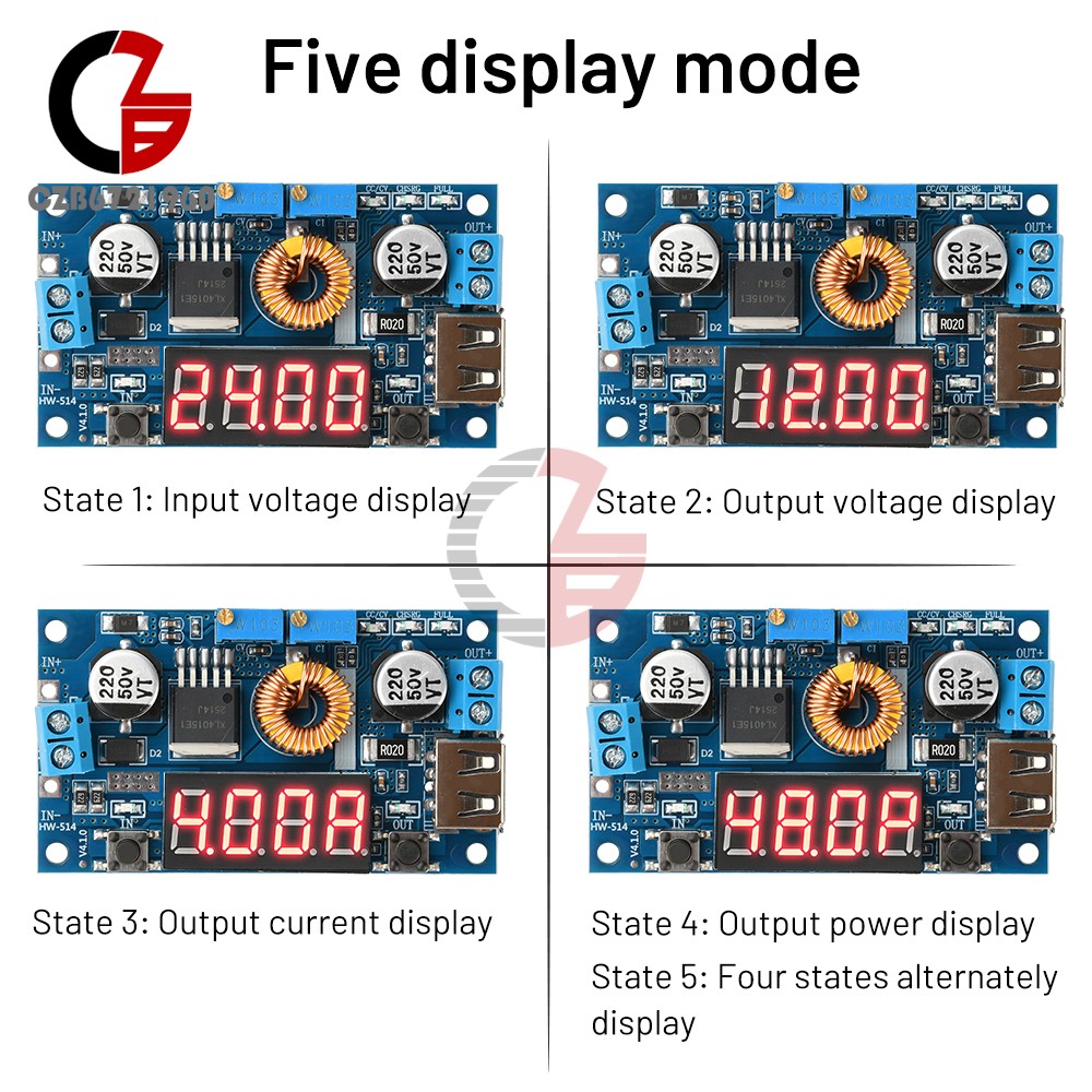 Adjustable 5A CC/CV Power Step-down Charge Module LED Driver W/ USB Voltmeter