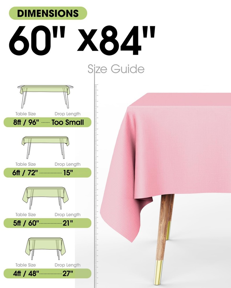 Rectangle Table Cloth 60" x 84" – 8 Packs, Durable Polyester Tablecloth Offer...