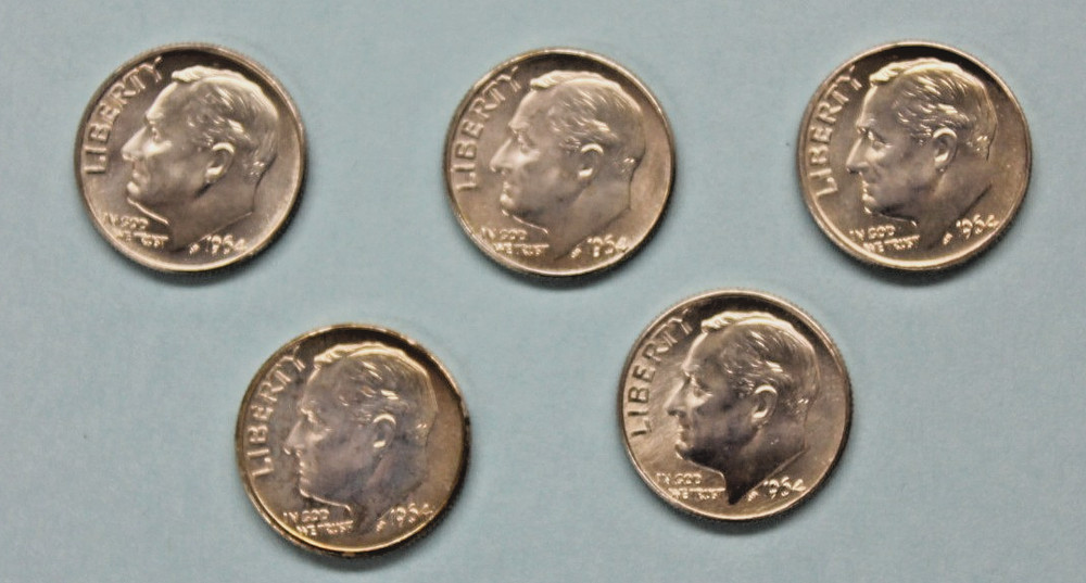 5 - Unc 1964  D Roosevelt Dime Gem BU Gradeable