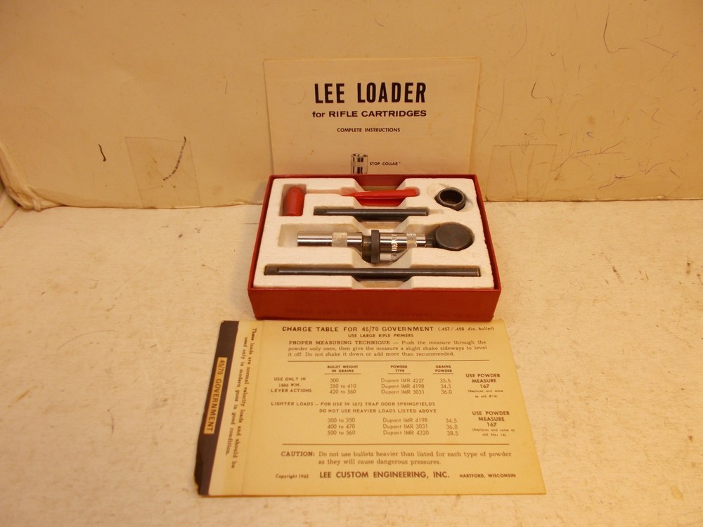 lee loader hand loader for 45/70 goverment + charge table reloading