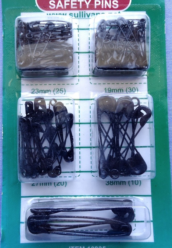 Black Safety Pins Assorted Small to Large Sizes