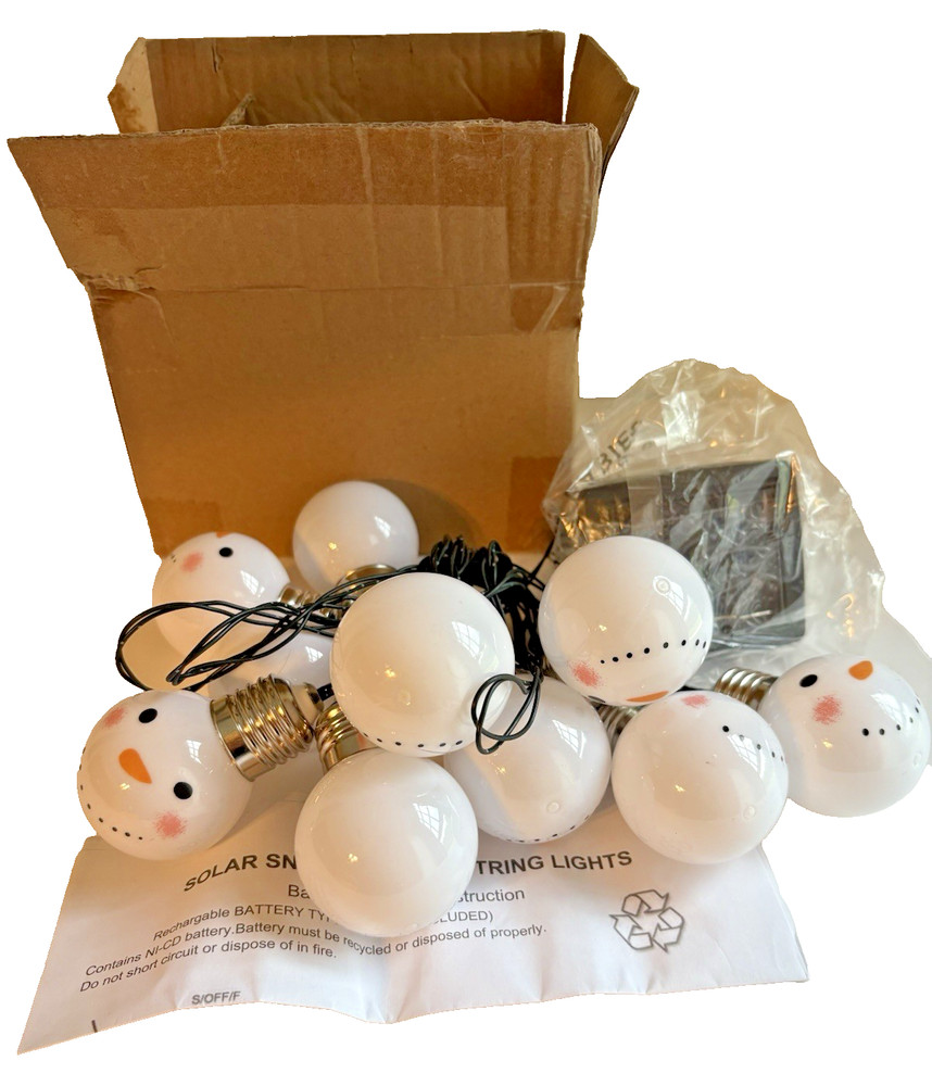 Solar String Light Set Christmas Holiday Lights Snowman Steady on / Flashing -b