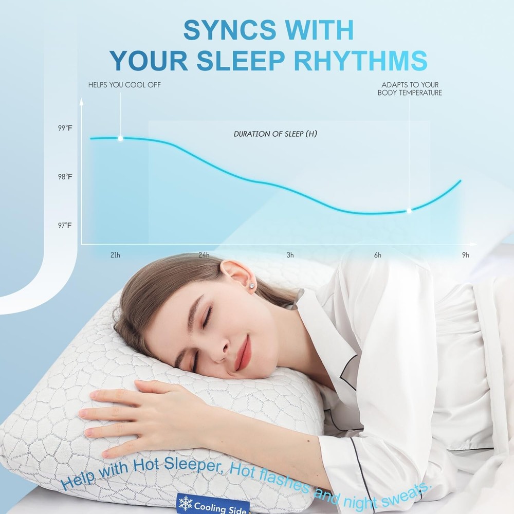 QUTOOL Cooling Pillows for Sleeping 2 Pack, Shredded Memory Foam Bed Pillows ...
