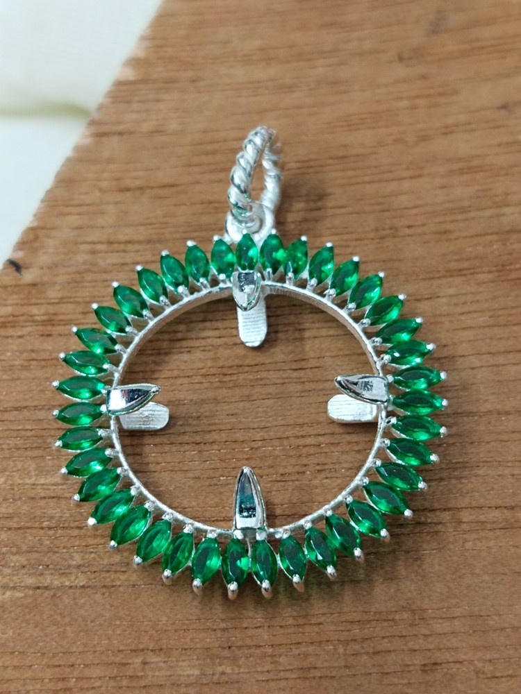 Bezel925 Solid Sterling Silver With Green CZ Blank Bezel Holder Coin Handmade