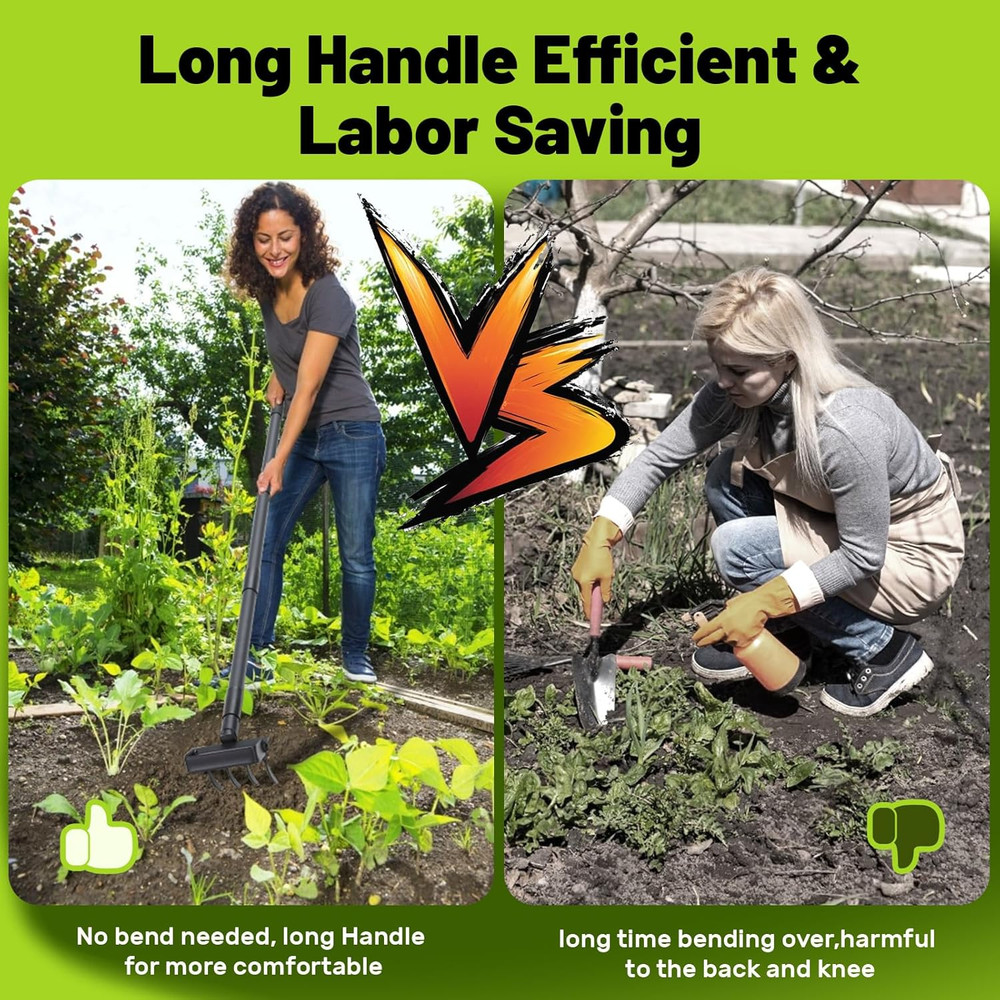 2 in 1 Weeding Tools Gardening Weed Puller with Long Handle,Stirrup Hula Garden