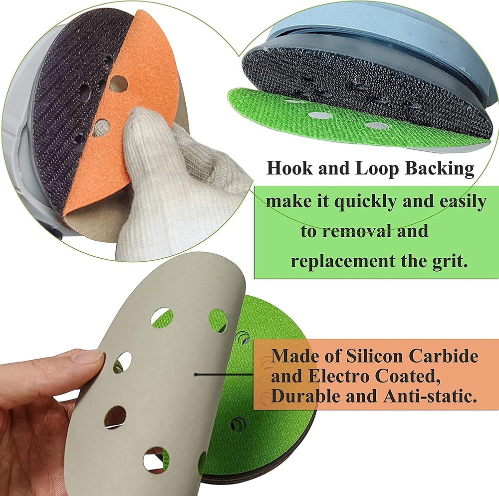 5inch Silicon Carbide Sanding Disc 3000-10000 Assorted Grit W/Pad Hook Loop 21Pc