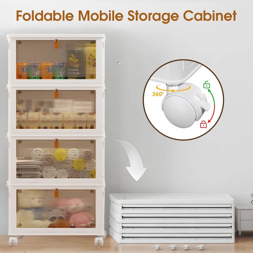 GARITIN 4 Tier 92 Qt Stackable Plastic Storage Bins w/ Lids Wheels Doors for