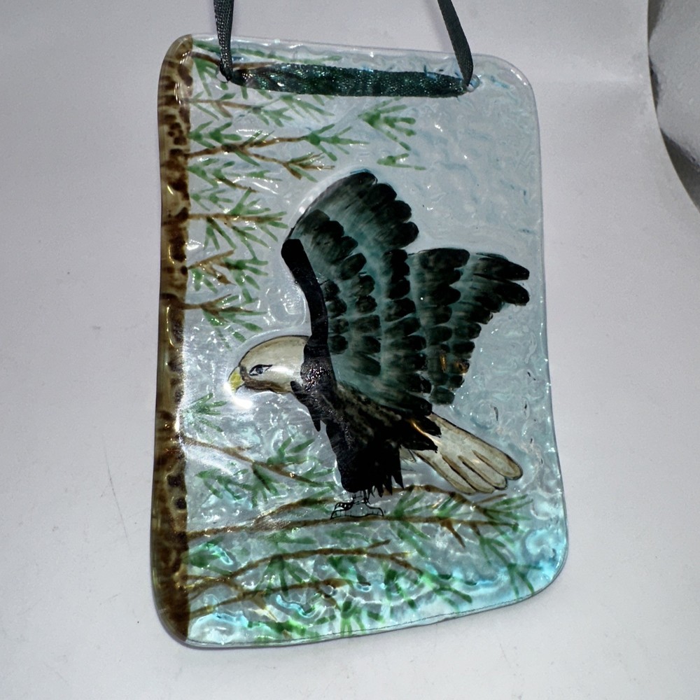 Studio Art Glass Reverse Painted Flying Eagle Suncatcher Ornament