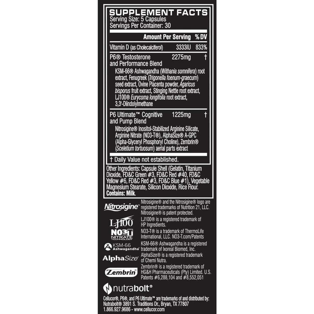 Cellucor P6 Ultimate - TESTOSTERONE & COGNITIVE FORMULA - 150 Capsules