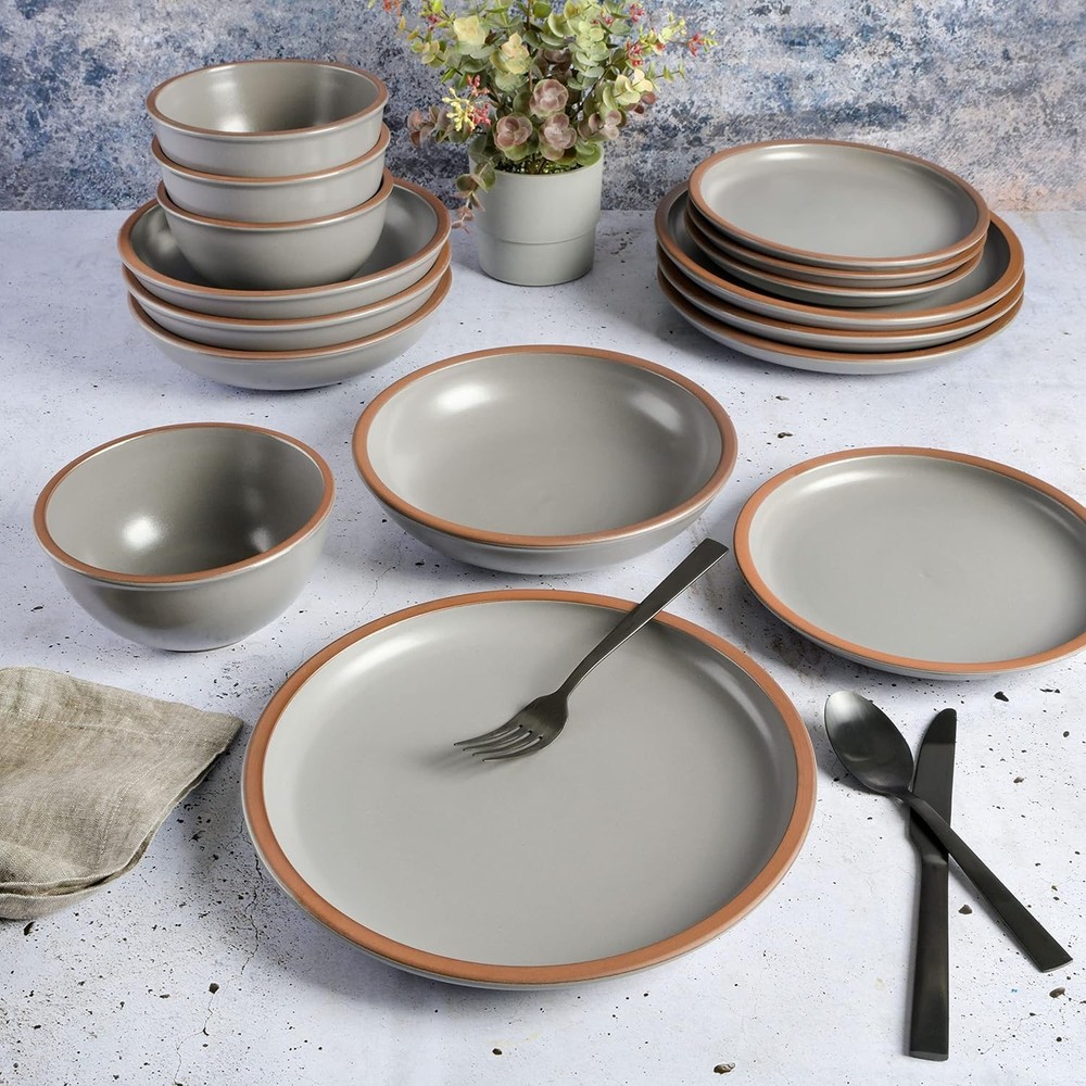 Lagos Coupe Dinnerware Set Service 4 16pcs Grey Grey Double Bowl)