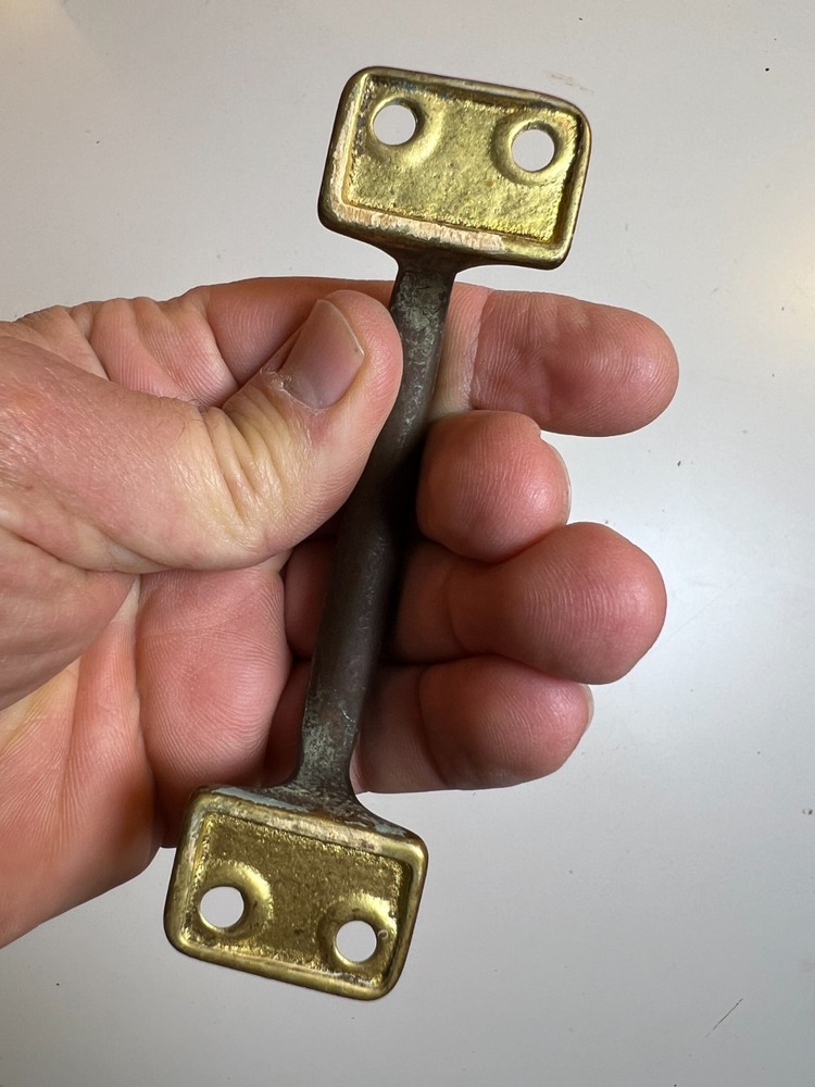 Antique Vintage Solid Brass Handle Pull 4 Hole Industrial Marine Trunk Drawer